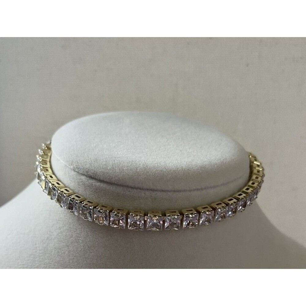 Adjustable Tennis Bracelet Made with Swarovski Crystals Gold Tone Formal Prom